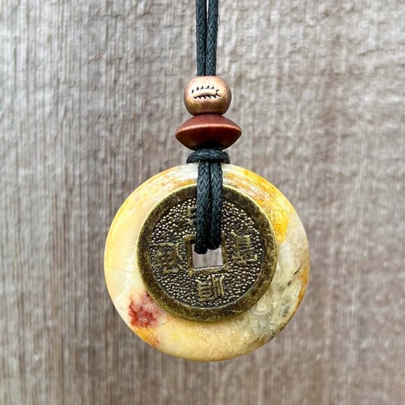 Crazy Lace Agate Pendant with Feng Shui Lucky Coin - Picture 3 of 7
